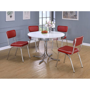 English Elm Red Leatherette Retro Diner Side Chairs Set of 2 with Gleaming Chrome Metal Frame Red B2777P535992