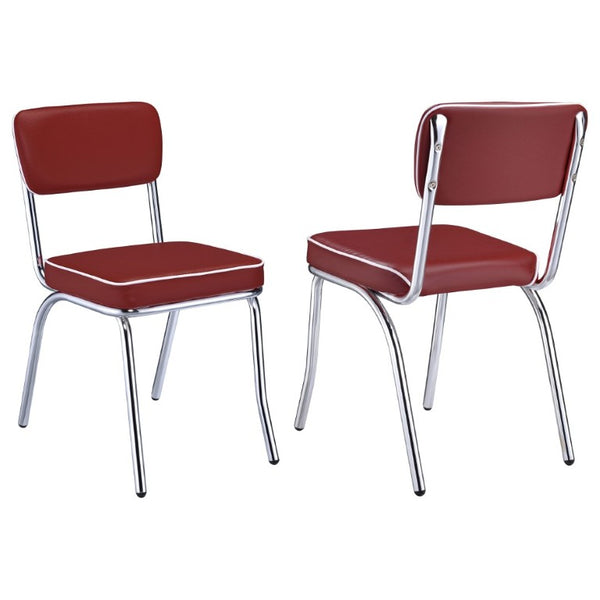 English Elm Red Leatherette Retro Diner Side Chairs Set of 2 with Gleaming Chrome Metal Frame Red B2777P535992