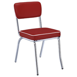 English Elm Red Leatherette Retro Diner Side Chairs Set of 2 with Gleaming Chrome Metal Frame Red B2777P535992