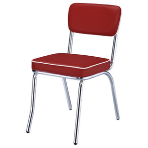 English Elm Red Leatherette Retro Diner Side Chairs Set of 2 with Gleaming Chrome Metal Frame Red B2777P535992