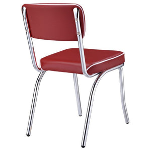 English Elm Red Leatherette Retro Diner Side Chairs Set of 2 with Gleaming Chrome Metal Frame Red B2777P535992