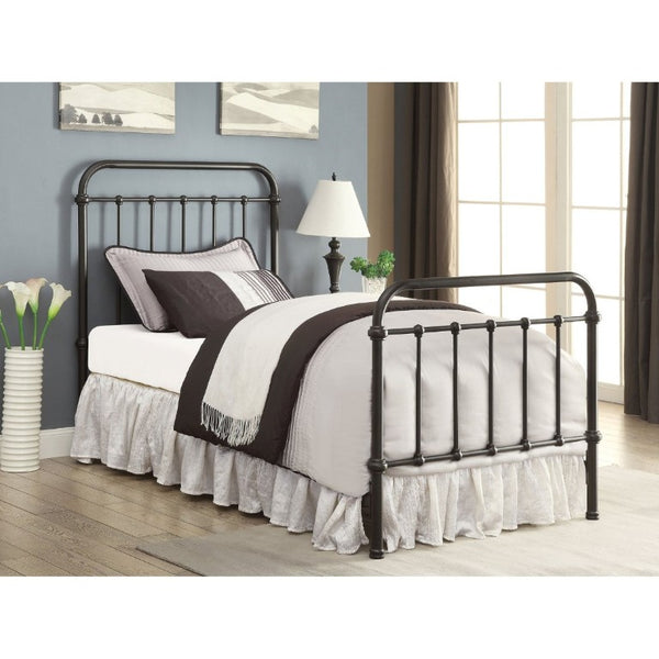 English Elm Dark Bronze Wrought Iron Spindle Twin Bed Ornate Headboard Footboard Classic Frame B2777P535994
