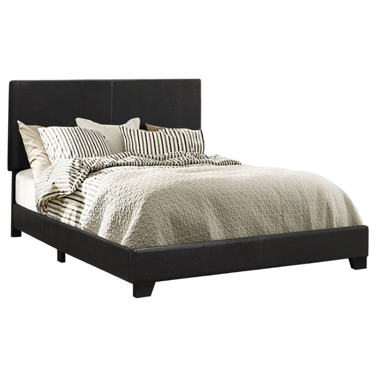 English Elm Black Leatherette Full Panel Bed Low Profile Frame for Modern Bedroom Decor Black B2777P535995