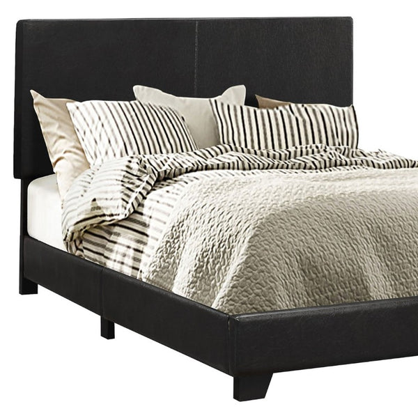 English Elm Black Leatherette Full Panel Bed Low Profile Frame for Modern Bedroom Decor Black B2777P535995