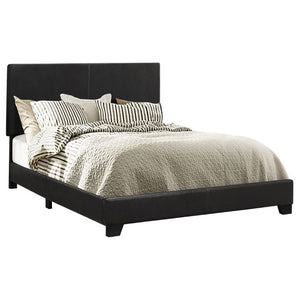 English Elm Black Faux Leather Queen Panel Bed Low Profile Stitched Headboard Contemporary Frame Black B2777P535996