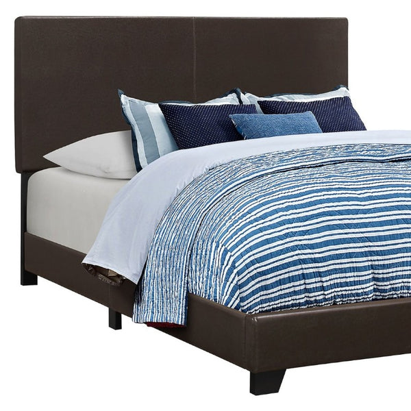 English Elm Black Leatherette Full Panel Bed Low Profile Frame for Modern Bedroom Decor Brown B2777P535997
