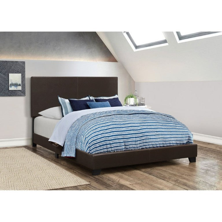 English Elm Black Faux Leather Queen Panel Bed Low Profile Stitched Headboard Contemporary Frame Brown B2777P535998