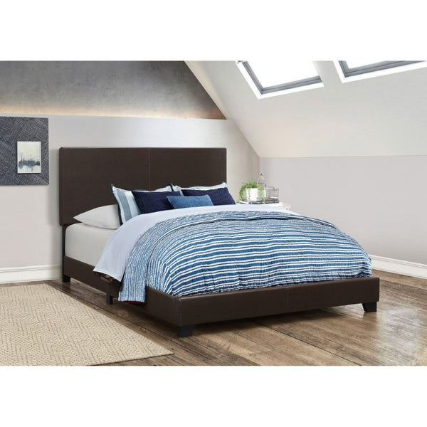 English Elm Black Faux Leather Queen Panel Bed Low Profile Stitched Headboard Contemporary Frame Brown B2777P535998