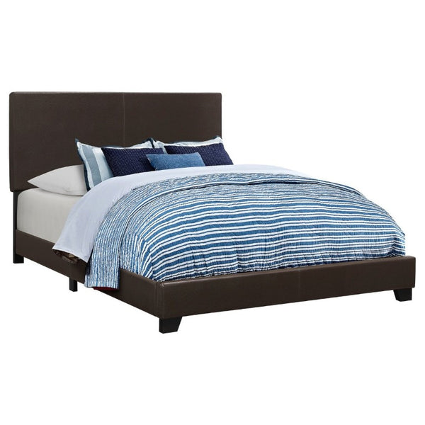 English Elm Black Faux Leather Queen Panel Bed Low Profile Stitched Headboard Contemporary Frame Brown B2777P535998