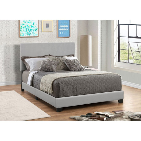 English Elm Black Leatherette Full Panel Bed Low Profile Frame for Modern Bedroom Decor Grey B2777P535999