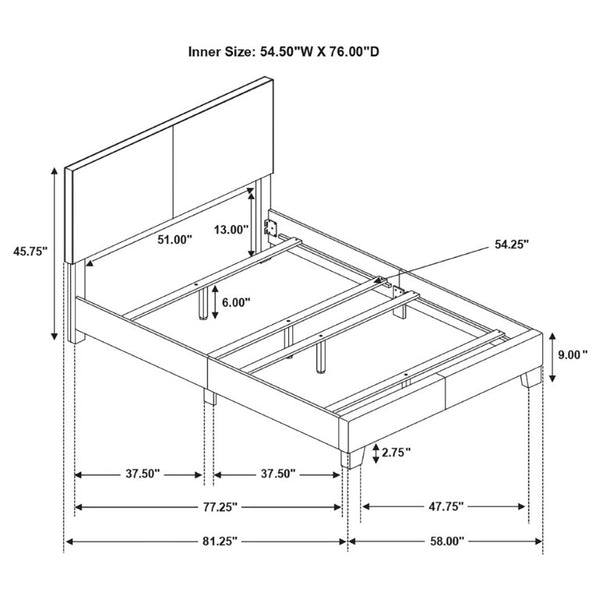 English Elm Black Leatherette Full Panel Bed Low Profile Frame for Modern Bedroom Decor Grey B2777P535999