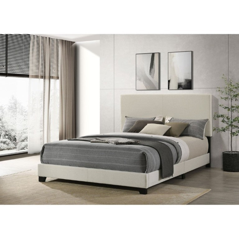 English Elm Efram Queen Upholstered Bed Padded Headboard Cream Fabric Matte Black Legs Modern B2777P536000
