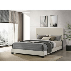 English Elm Efram Queen Upholstered Bed Padded Headboard Cream Fabric Matte Black Legs Modern B2777P536000