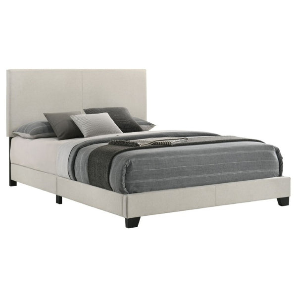 English Elm Efram Queen Upholstered Bed Padded Headboard Cream Fabric Matte Black Legs Modern B2777P536000