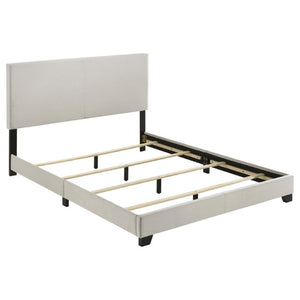 English Elm Efram Queen Upholstered Bed Padded Headboard Cream Fabric Matte Black Legs Modern B2777P536000
