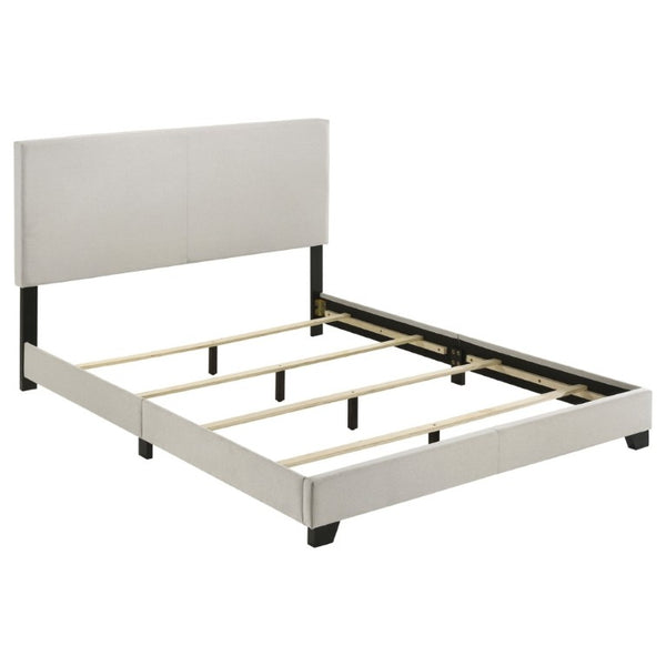 English Elm Efram Queen Upholstered Bed Padded Headboard Cream Fabric Matte Black Legs Modern B2777P536000