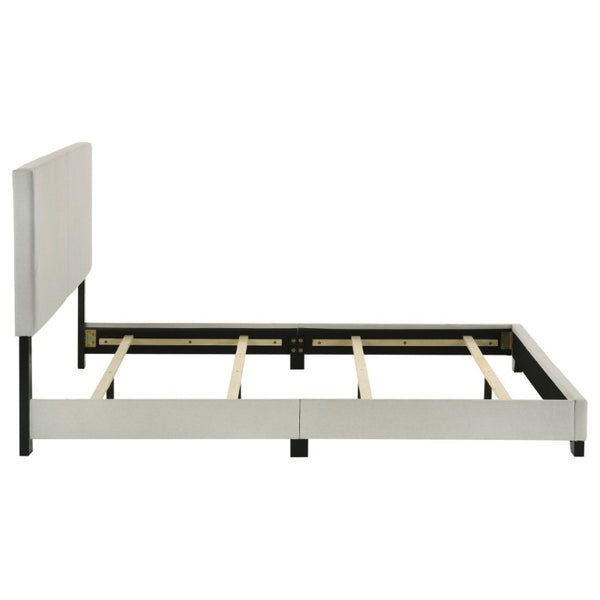 English Elm Efram Queen Upholstered Bed Padded Headboard Cream Fabric Matte Black Legs Modern B2777P536000