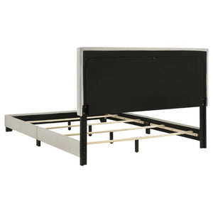 English Elm Efram Queen Upholstered Bed Padded Headboard Cream Fabric Matte Black Legs Modern B2777P536000
