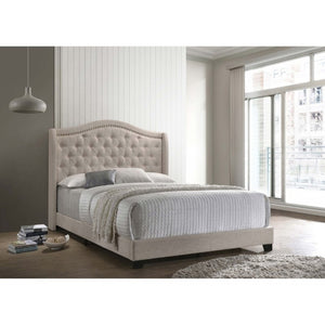 English Elm Copper Beige Fabric Wingback Queen Bed Tall Headboard for Elegant Bedroom Decor B2777P536006