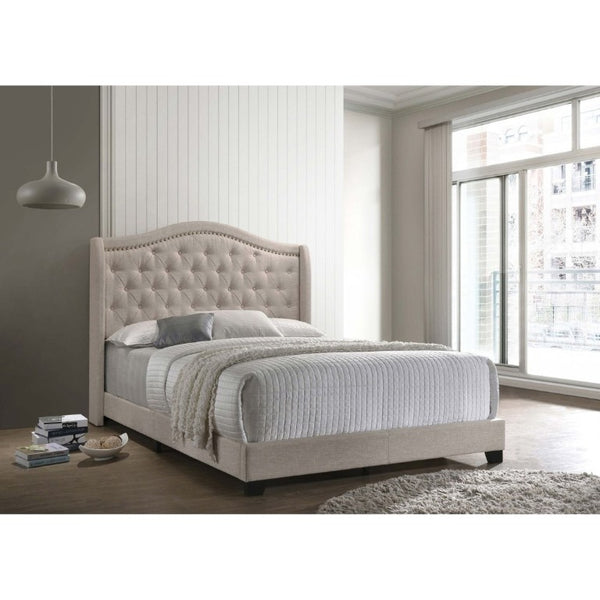 English Elm Copper Beige Fabric Wingback Queen Bed Tall Headboard for Elegant Bedroom Decor B2777P536006