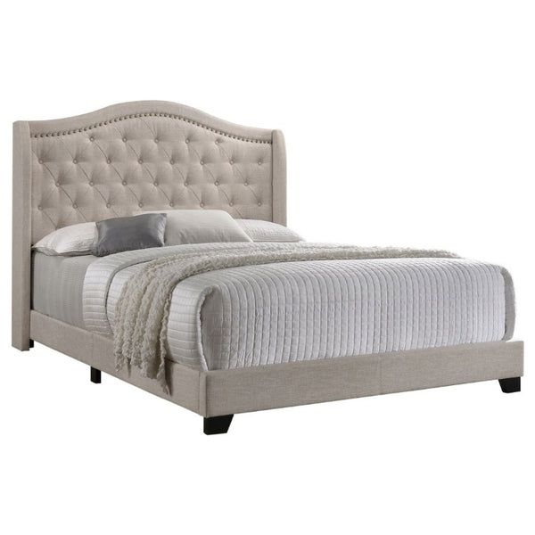English Elm Copper Beige Fabric Wingback Queen Bed Tall Headboard for Elegant Bedroom Decor B2777P536006