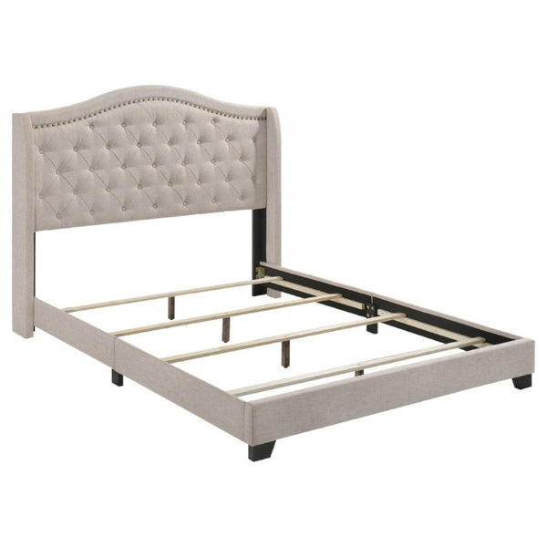 English Elm Copper Beige Fabric Wingback Queen Bed Tall Headboard for Elegant Bedroom Decor B2777P536006