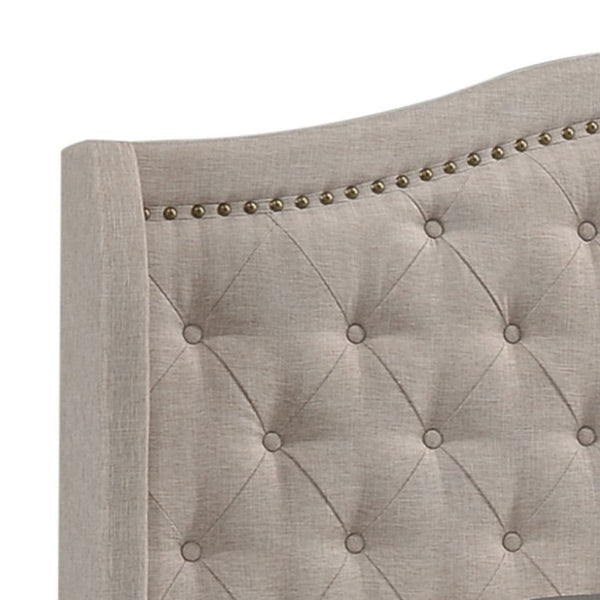 English Elm Copper Beige Fabric Wingback Queen Bed Tall Headboard for Elegant Bedroom Decor B2777P536006