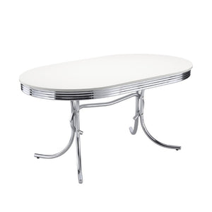 English Elm White Oval Dining Table with Chrome Legs Retro Diner Style Seats Four Comfortably B2777P536398