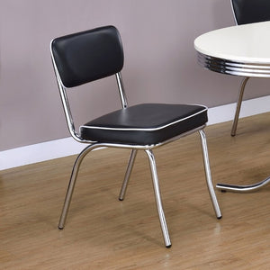English Elm Red Leatherette Retro Diner Side Chairs Set of 2 with Gleaming Chrome Metal Frame Black B2777P536399