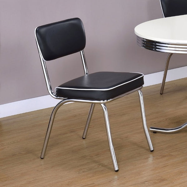 English Elm Red Leatherette Retro Diner Side Chairs Set of 2 with Gleaming Chrome Metal Frame Black B2777P536399