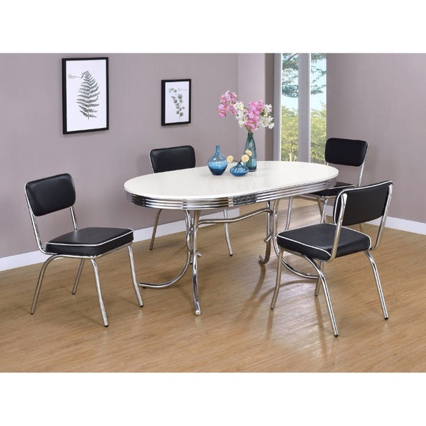 English Elm Red Leatherette Retro Diner Side Chairs Set of 2 with Gleaming Chrome Metal Frame Black B2777P536399