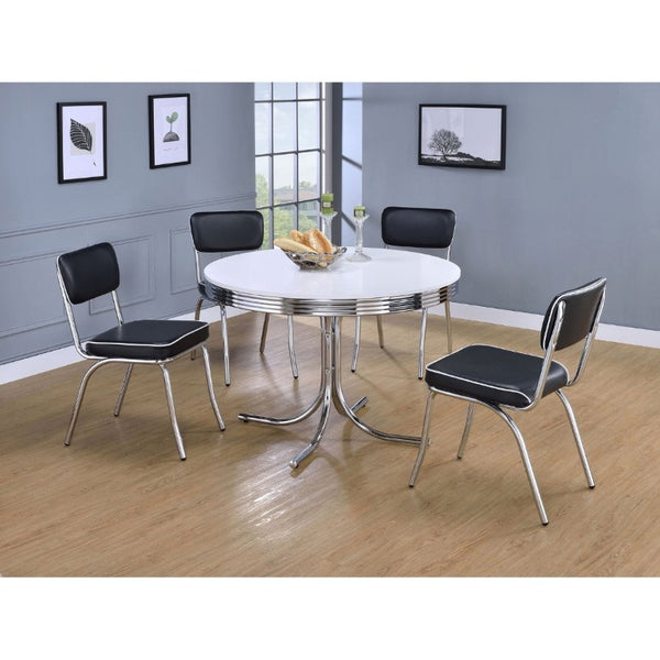 English Elm Red Leatherette Retro Diner Side Chairs Set of 2 with Gleaming Chrome Metal Frame Black B2777P536399