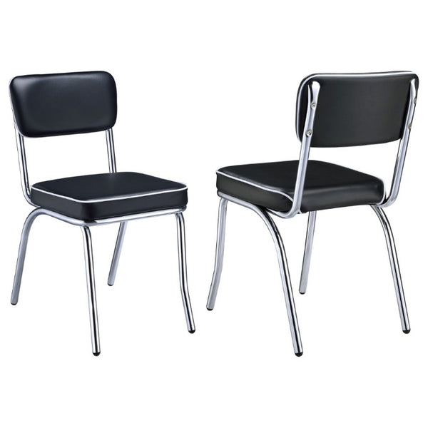 English Elm Red Leatherette Retro Diner Side Chairs Set of 2 with Gleaming Chrome Metal Frame Black B2777P536399