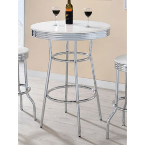 English Elm Werner Retro Diner Round Bar Table with Glossy MDF Top and Polished Chrome Frame B2777P536400