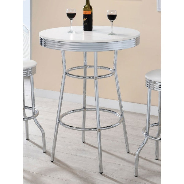 English Elm Werner Retro Diner Round Bar Table with Glossy MDF Top and Polished Chrome Frame B2777P536400