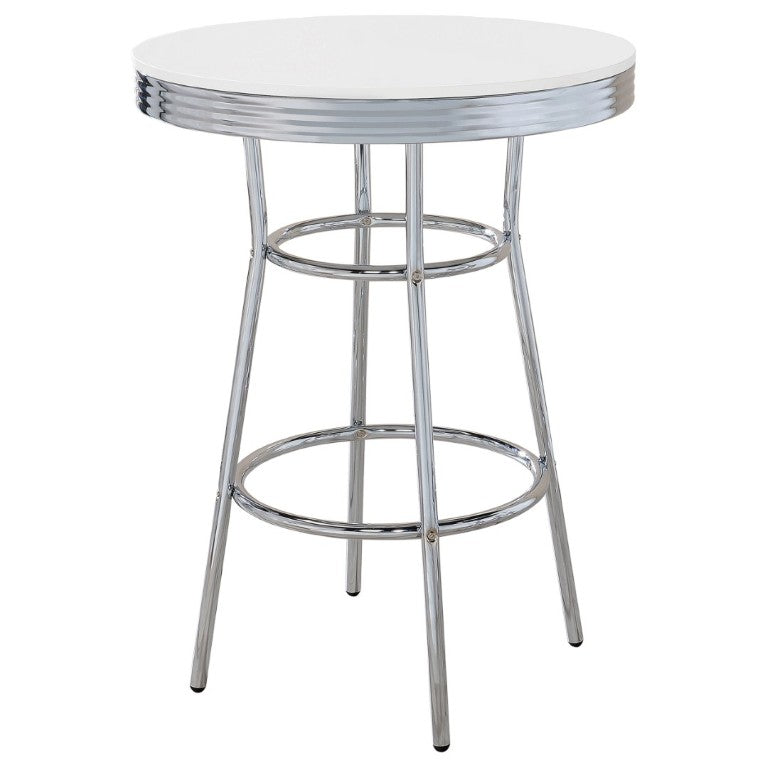 English Elm Werner Retro Diner Round Bar Table with Glossy MDF Top and Polished Chrome Frame B2777P536400