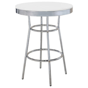 English Elm Werner Retro Diner Round Bar Table with Glossy MDF Top and Polished Chrome Frame B2777P536400