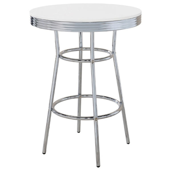 English Elm Werner Retro Diner Round Bar Table with Glossy MDF Top and Polished Chrome Frame B2777P536400