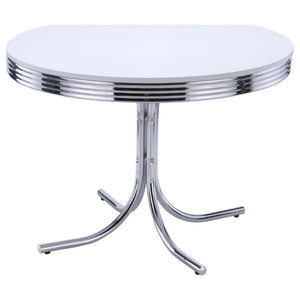 English Elm White Glossy Round Dining Table with Chrome Legs Retro 1950S Kitchen Nook Style B2777P536401
