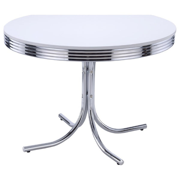 English Elm White Glossy Round Dining Table with Chrome Legs Retro 1950S Kitchen Nook Style B2777P536401
