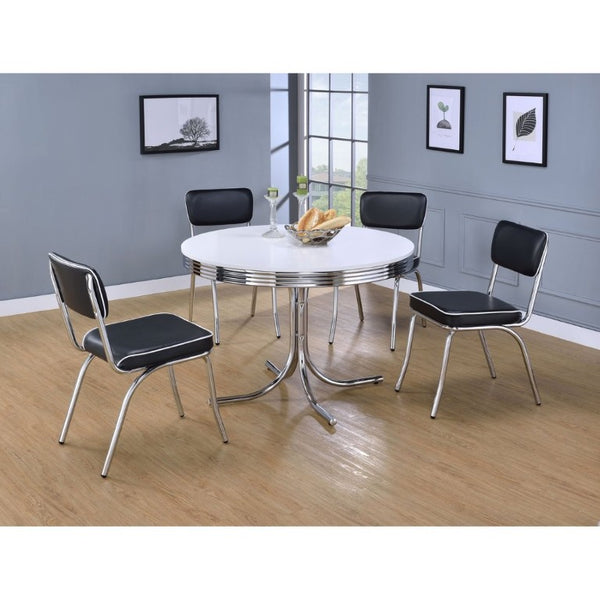 English Elm White Glossy Round Dining Table with Chrome Legs Retro 1950S Kitchen Nook Style B2777P536401