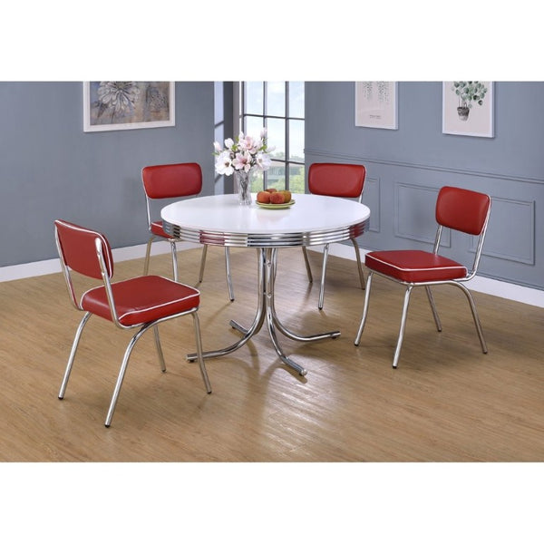 English Elm White Glossy Round Dining Table with Chrome Legs Retro 1950S Kitchen Nook Style B2777P536401