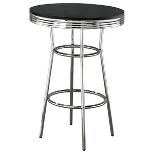 English Elm Black MDF Round Bar Table with Chrome Legs Retro Diner Style for Home Pub B2777P536402