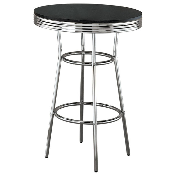 English Elm Black MDF Round Bar Table with Chrome Legs Retro Diner Style for Home Pub B2777P536402