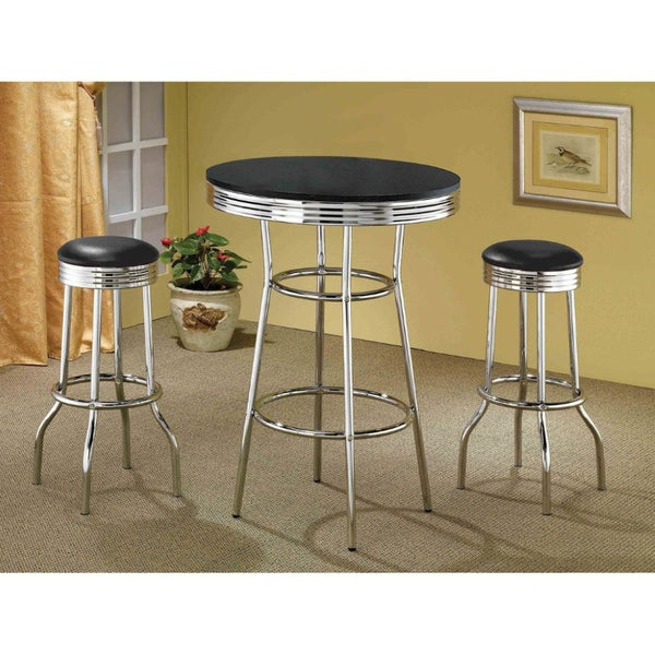 English Elm Black MDF Round Bar Table with Chrome Legs Retro Diner Style for Home Pub B2777P536402