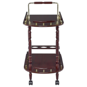 English Elm Merlot Finish Bar Cart with Brass Accents Two Shelves and Built in Bottle Holder B2777P536407