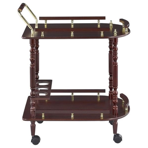 English Elm Merlot Finish Bar Cart with Brass Accents Two Shelves and Built in Bottle Holder B2777P536407