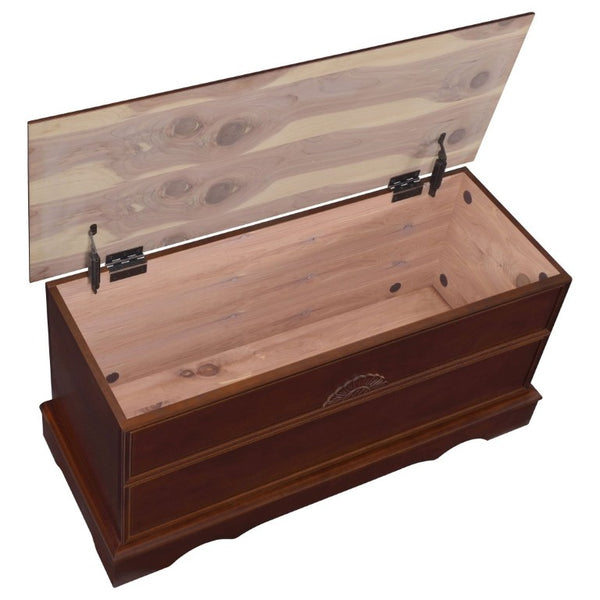 English Elm Warm Brown Solid Cedar Storage Chest Aromatic Floral Carved Bedroom Trunk B2777P536413
