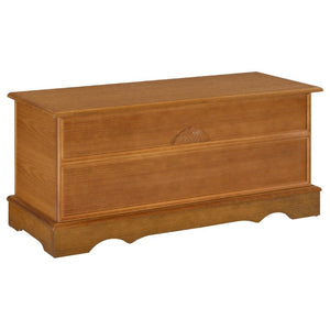 English Elm Honey Finished Aromatic Cedar Storage Chest with Carved Floral Motif and Scalloped Base B2777P536414