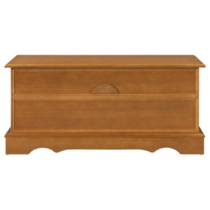 English Elm Honey Finished Aromatic Cedar Storage Chest with Carved Floral Motif and Scalloped Base B2777P536414